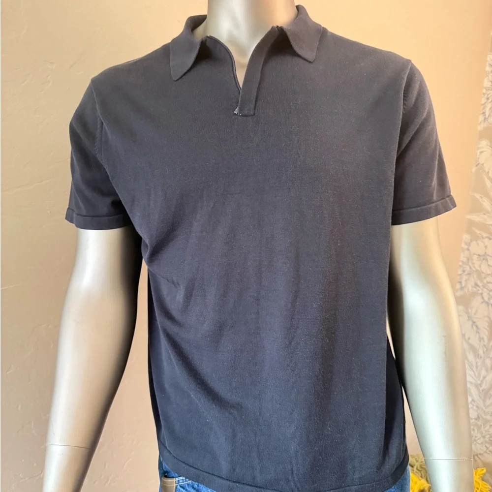 Banana Republic Men's Navy‎ Polo Shirt w/Zip Placket in Silk & Cotton